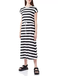 Sukienki - ONLY Sukienka damska Onlmay S/S midi Stripe Dress JRS, Black/Stripes:cloud Dancer (Kia), L - grafika 1