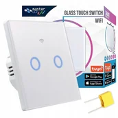 Klawisze i ramki - Włącznik Szklany Dotykowy Wifi Podwójny Smart House Biały - miniaturka - grafika 1