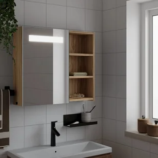 vidaXL Szafka łazienkowa z lustrem i LED, kolor dębu, 60x13x52 cm - Szafki łazienkowe - miniaturka - grafika 1