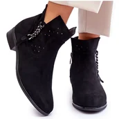 Botki damskie - Vinceza Damskie Zamszowe Botki Na Suwak Czarne Belliano - miniaturka - grafika 1