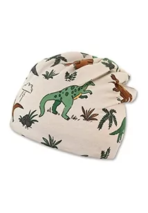 Sterntaler Czapka Baby Boys Beanie Baby Slouch-Beanie Dino - Beanie Baby, dziecięca czapka z podszewką z bawełnianego polaru - ciemnozielona, beżowy, 49 - Czapki dla dzieci - miniaturka - grafika 1