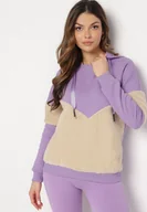 Bluzy damskie - Jasnofioletowa Dwukolorowa Bluza z Bawełny z Polarowymi Wstawkami i Kapturem Dikea - miniaturka - grafika 1