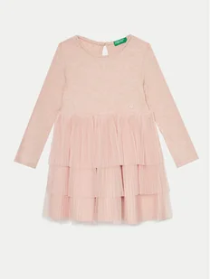 United Colors Of Benetton Sukienka elegancka 4TQFGV022 Różowy Regular Fit - Sukienki i spódniczki dla dziewczynek - miniaturka - grafika 1