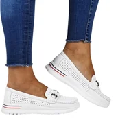 Mokasyny damskie - DAMSKIE MOKASYNY SKÓRZANE VINCEZA AŻUROWE 95331 BIAŁE - miniaturka - grafika 1