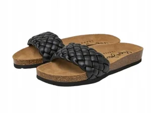 PEPE JEANS CZARNE KLAPKI DAMSKIE WSUWANE ZE SKÓRĄ 38 AWE - Klapki i japonki damskie - miniaturka - grafika 1