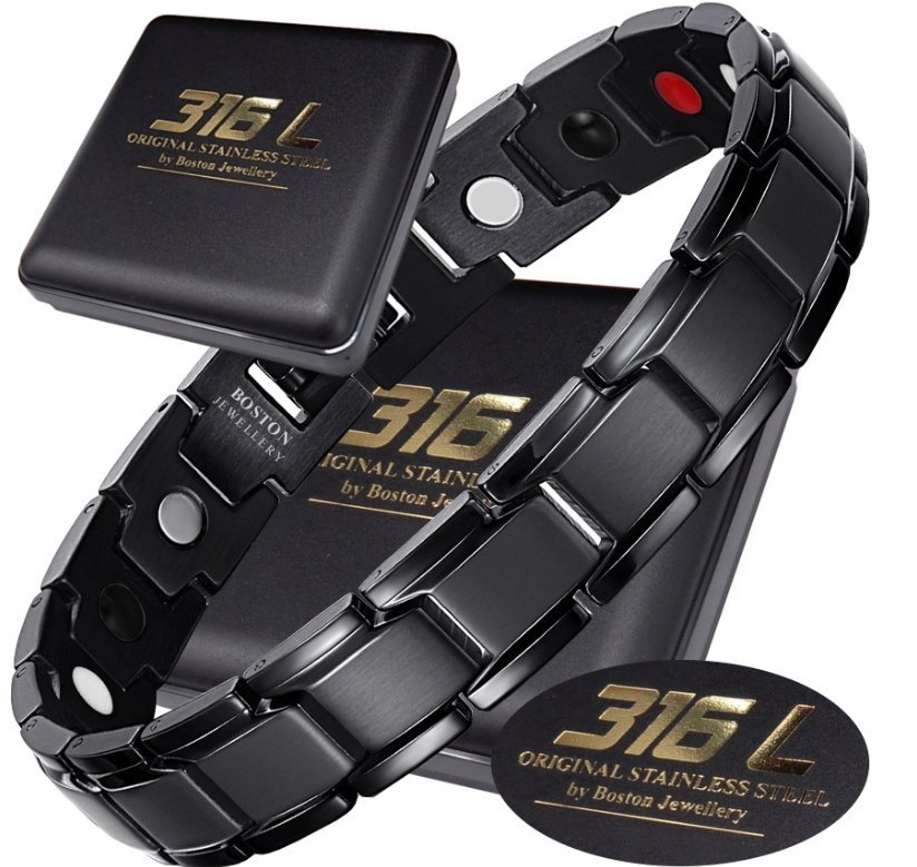 Czarna Zdrowotna Bransoleta Męska Magnetyczna Moc Boston Jewellery, 20,5 Cm