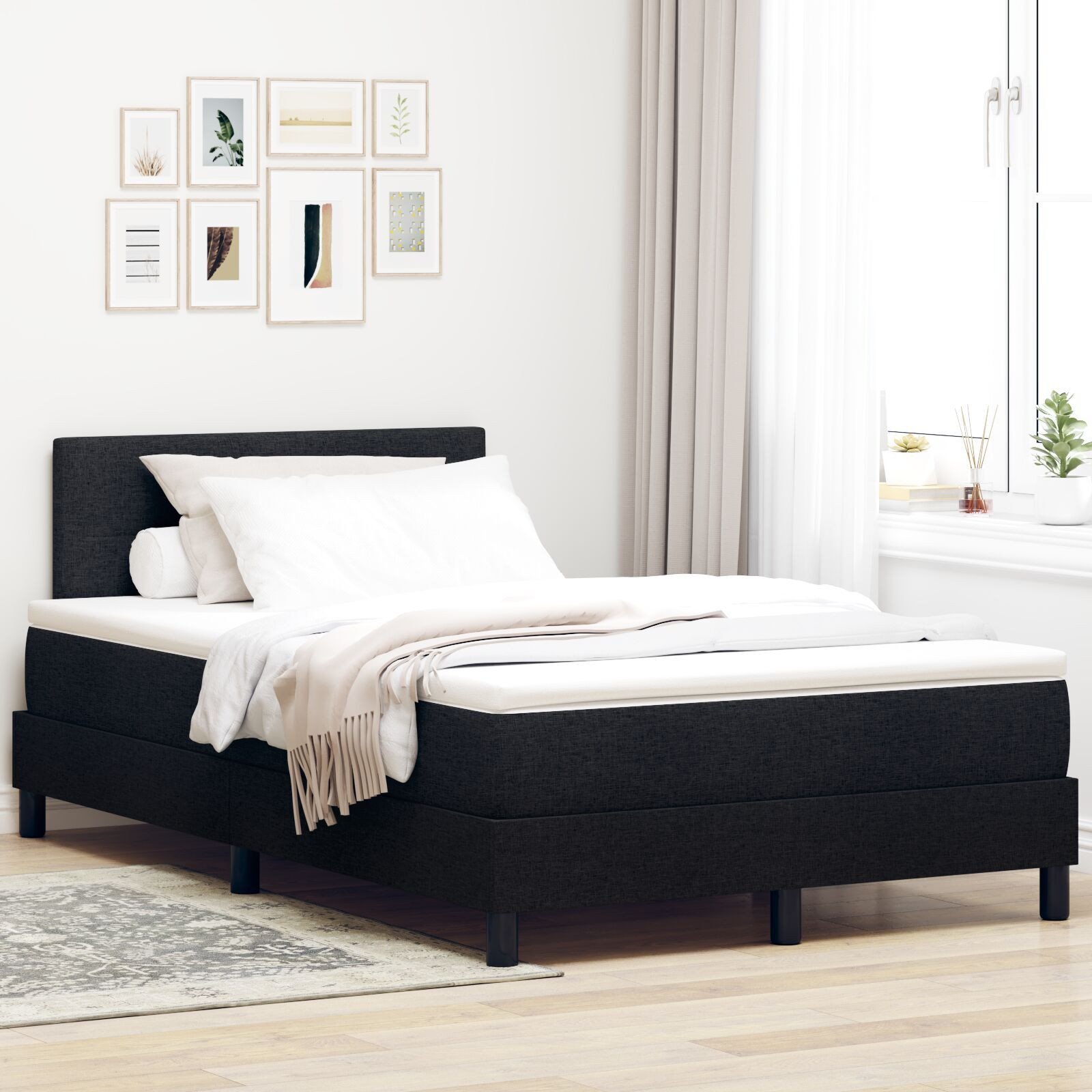 vidaXL Łóżko sprężynowe z materacem czarne 120x200 cm tkanina