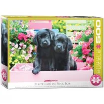 Puzzle 500 Czarne labradory w różowym pudełku XXL Nowa - Puzzle - miniaturka - grafika 1