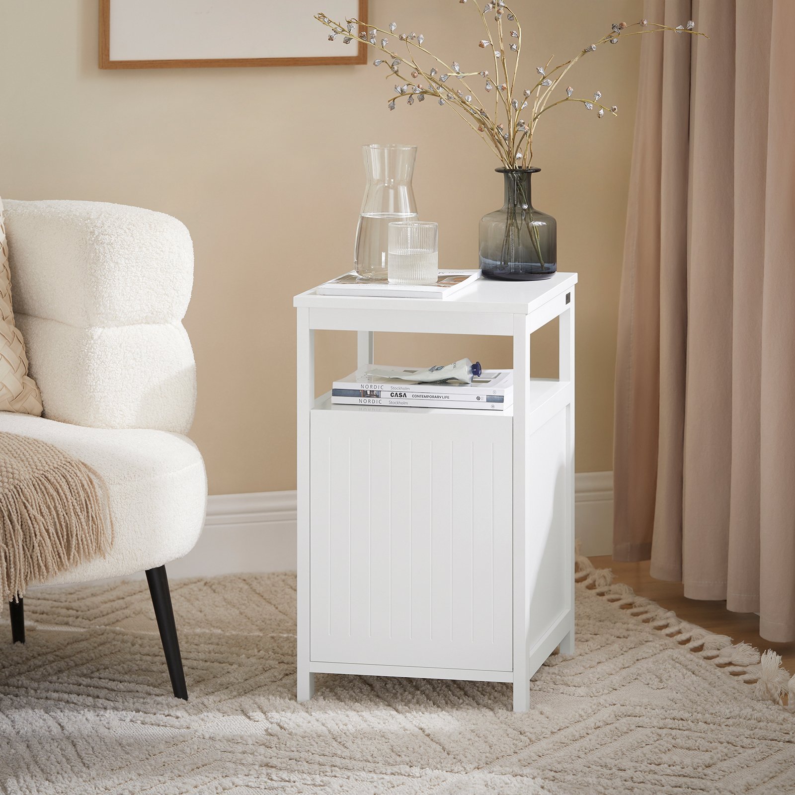 SoBuy FBT117-W Stolik nocny szafka sprężynowa stolik nocny wąska sofa stolik pod telefon szafka nocna komoda stolik pod drukarkę biały WHT ok. 35x61x40cm