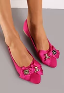 Baleriny - Fuksjowe Eleganckie Balerinki z Kokardką i Metaliczną Klamrą Kleveni - miniaturka - grafika 1
