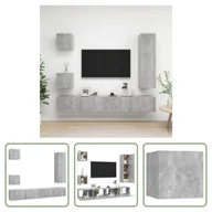 Szafki RTV - The Living Store 5-częściowa szafka pod telewizor betonowa szara materiał drewnopochodny - miniaturka - grafika 1