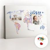 Tablice i flipcharty - Szkolna Tablica korkowa 60x40 cm, Kolorowe Pinezki, wzór Mapa świata kraje - miniaturka - grafika 1