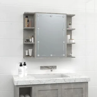 Lumarko Szafka z lustrem i oświetleniem LED, szary beton, 70x16,5x60 cm - Toaletki - miniaturka - grafika 5