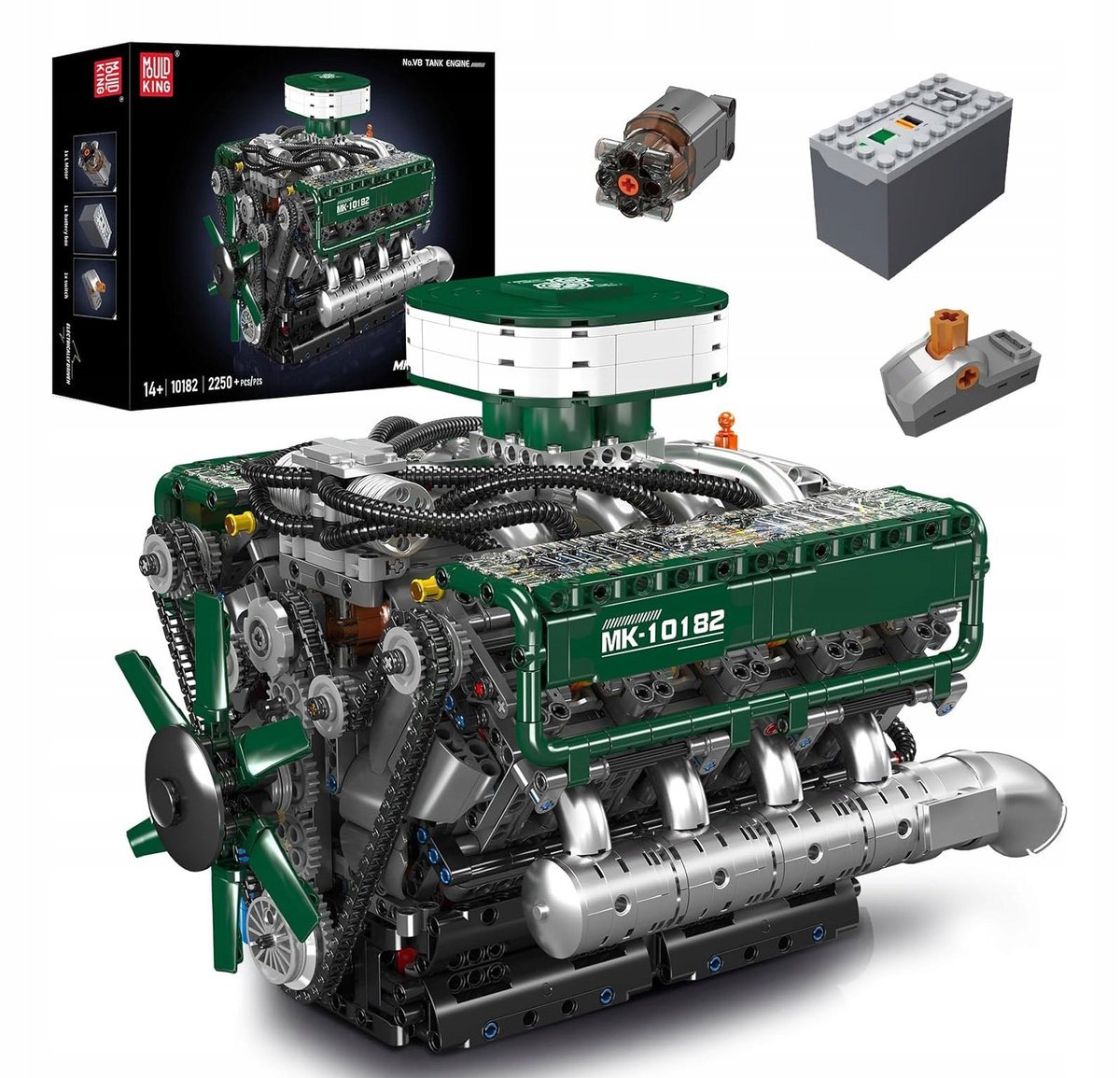 KLOCKI MOULD KING 10182 SILNIK V8 MECHANICZNY CZOŁGU 2250 ELEMENTÓW