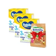 Mleko modyfikowane - Bebiko Junior 3R Odżywcza formuła na bazie mleka dla dzieci powyżej 1. roku życia + BoboVita Porcja Zbóż Kaszka mleczna 7 zbóż zbożowo-owsiana truskawka-banan po 8. miesiącu GRATIS Zestaw 3 x 600 g + 210 g - miniaturka - grafika 1