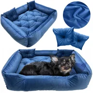 Legowiska dla psów - Legowisko Dla Psa Kanapa Posłanie Welurowe 135X100 Cm Pikowane Prestiżowe Niebieskie - miniaturka - grafika 1