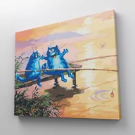Malowanie po numerach - Wędkujące koty - Irina Zeniuk - malowanie po numerach 50x40 - miniaturka - grafika 1