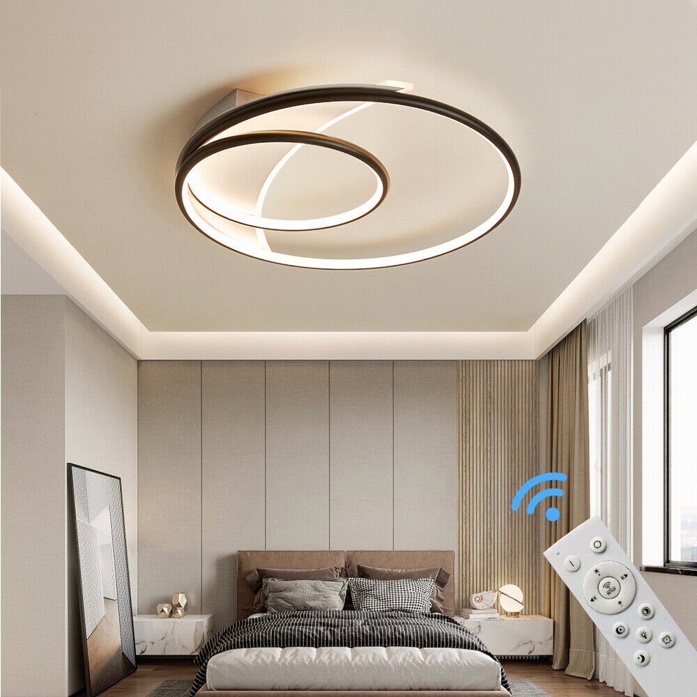 Lampa sufitowa LED Lampa sufitowa SX8770WB z pilotem Regulacja barwy/jasności światła Możliwość ściemniania Czarna lakierowana metalowa rama Lampa sufitowa LED do sypialni