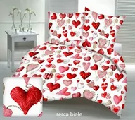 Pościel - Karo Pościel z kory 160x200 biała czerwona serca walentynkowa zapinana na guziki 100% bawełna - miniaturka - grafika 1