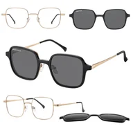 Okulary korekcyjne, oprawki, szkła - Okulary kwadratowe pod korekcję z polaryzacyjną nakładką przeciwsłoneczną CLIP-MC98-1 złote - miniaturka - grafika 1