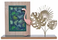 Ramki na zdjęcia - Ramka na zdjęcie ze złotymi liścmi i flamingiem, EWAX, 30x7x21 cm - miniaturka - grafika 1