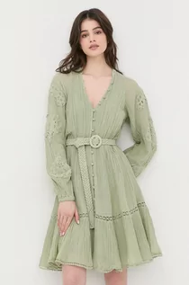 Sukienki - Guess sukienka kolor zielony mini rozkloszowana - grafika 1