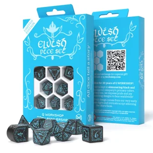Elvish Dice Set, kostki, turkusowe, błyszczące czarne Q-Workshop - gra - Akcesoria do gier planszowych - miniaturka - grafika 1