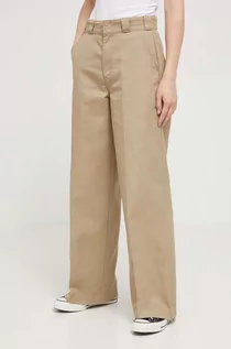 Spodnie damskie - Dickies spodnie damskie kolor beżowy proste high waist - grafika 1