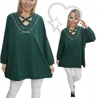 Bluzki damskie - ELEGANCKA TUNIKA ZDOBIONYM DEKOLTEM blink cyrkonie diament 50 52 5XL 3213 - miniaturka - grafika 1