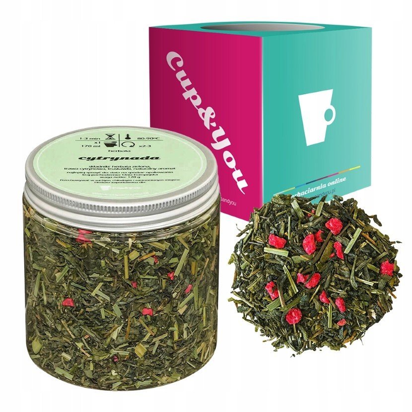 Zielona herbata CYTRYNADA truskawki trawa cytrynowa 120g - sypana liściasta herbata PREMIUM na prezent upominek podarunek Cup&You