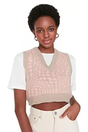 Kamizelki damskie - TRENDYOL Damska kamizelka z dekoltem w serek, jednokolorowa, podkreślająca figurę, dzianinowa, różowa, M, Rosa, M - miniaturka - grafika 1