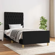 Łóżka - Lumarko Rama łóżka z zagłówkiem, czarna, 90x200 cm, obita tkaniną - miniaturka - grafika 1