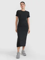 Sukienki - 4F Sukienka midi z prążkowanej dzianiny damska - czarna L - miniaturka - grafika 1