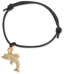 BRANSOLETKA CZARNA ZŁOTY DELFIN kolor złoty styl marynarski kolor czarny delfin zwierzęta romantyczne (ar2095) - Bransoletki - miniaturka - grafika 1