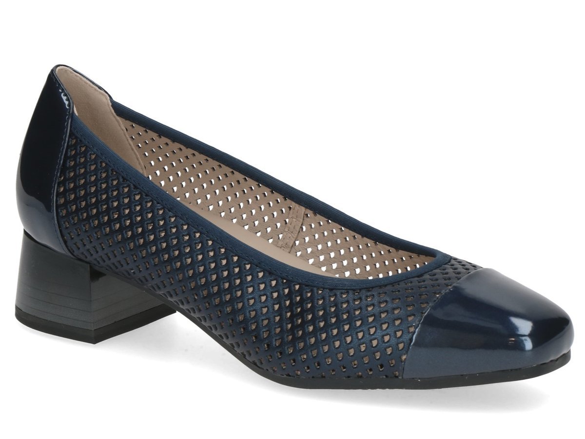 Czółenka damskie skórzane granatowe Caprice 22304 szerokie tęgość H-40,5