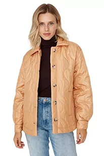Trendyol Damska kurtka zimowa z klapą, wzór w romby, oversize, pomarańczowy, XS, pomarańczowy - Kurtki damskie - miniaturka - grafika 1