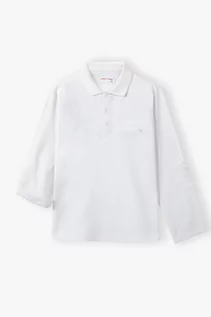 Bluzki dla chłopców - Biała bluzka polo bawełniana z długim rękawem - grafika 1