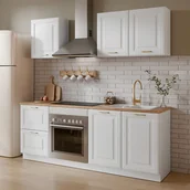 Meble kuchenne - Zestaw mebli kuchennych - Z blatem 200 cm - Biały i naturalny - CELOMIA - miniaturka - grafika 1