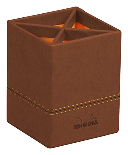 Rhodia 194523C - Pojemnik na długopisy 8x11cm, elegancka sztuczna skóra, przybornik na biurko, na długopisy, pędzle i ołówki, 1 sztuka, kolor miedziany