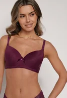 Biustonosze - Ciemnofioletowy Gładki Biustonosz Zdobiony Kokardką Ocerien - miniaturka - grafika 1