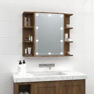 Toaletki - Lumarko Szafka z lustrem i LED, brązowy dąb, 70x16,5x60 cm - miniaturka - grafika 1