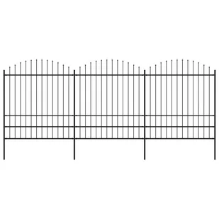 vidaxl Panele ogrodzeniowe z grotami, stal, (1,75-2) x 5,1 m, czarne - Ogrodzenia - miniaturka - grafika 1