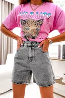 Spodenki damskie - SZORTY JEANSOWE MOM FIT Z WYSOKIM STANEM- SZARE - Olika - miniaturka - grafika 1