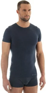 Brubeck Koszulka męska z krótkim rękawem COMFORT WOOL granatowa L SS11030 - Koszulki sportowe męskie - miniaturka - grafika 1
