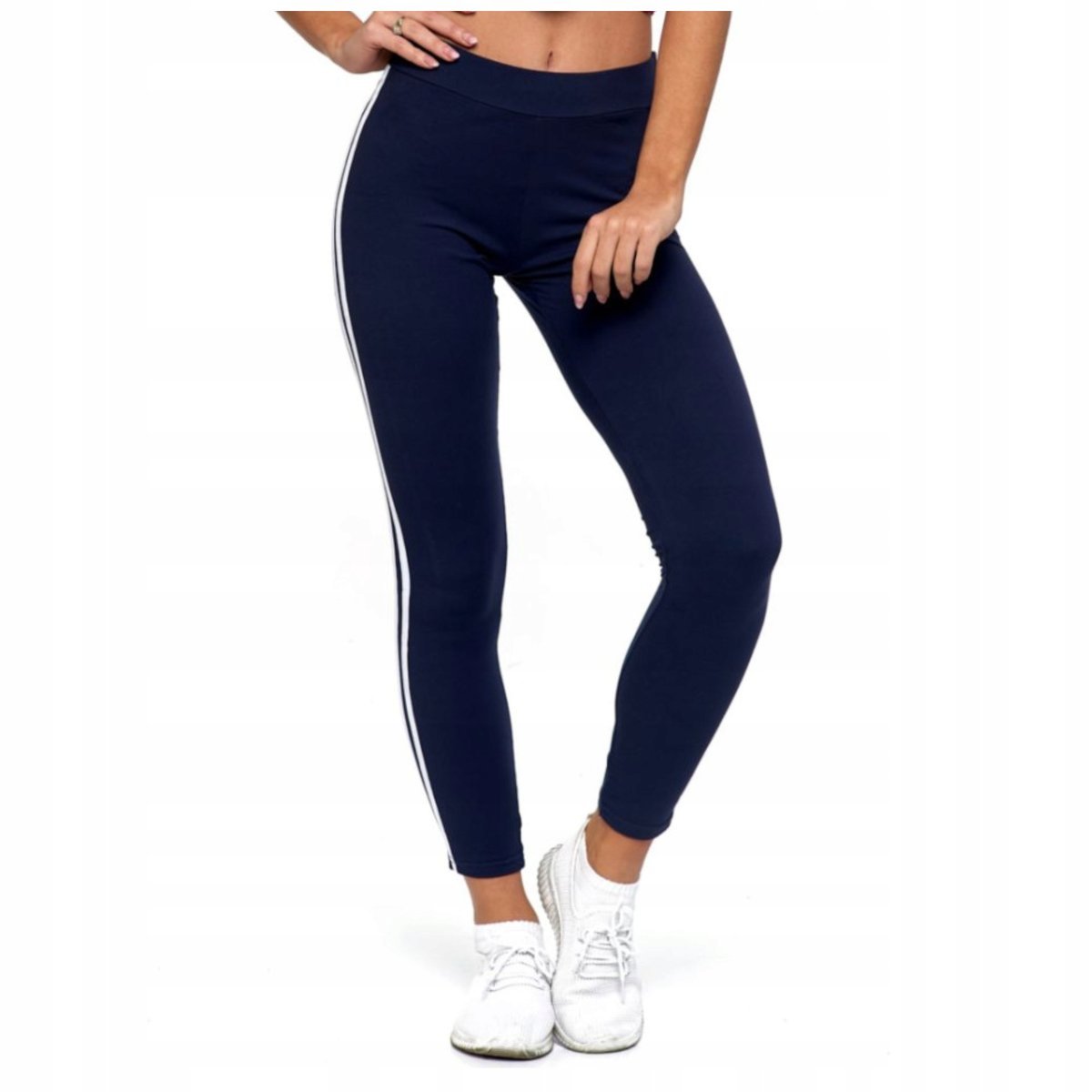 Klasyczne legginsy damskie z wysokim stanem GRANATOWE L/XL
