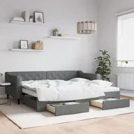 Sofy i kanapy - vidaXL Sofa rozsuwana z szufladami, ciemnoszara, 90x200 cm, tkanina - miniaturka - grafika 1