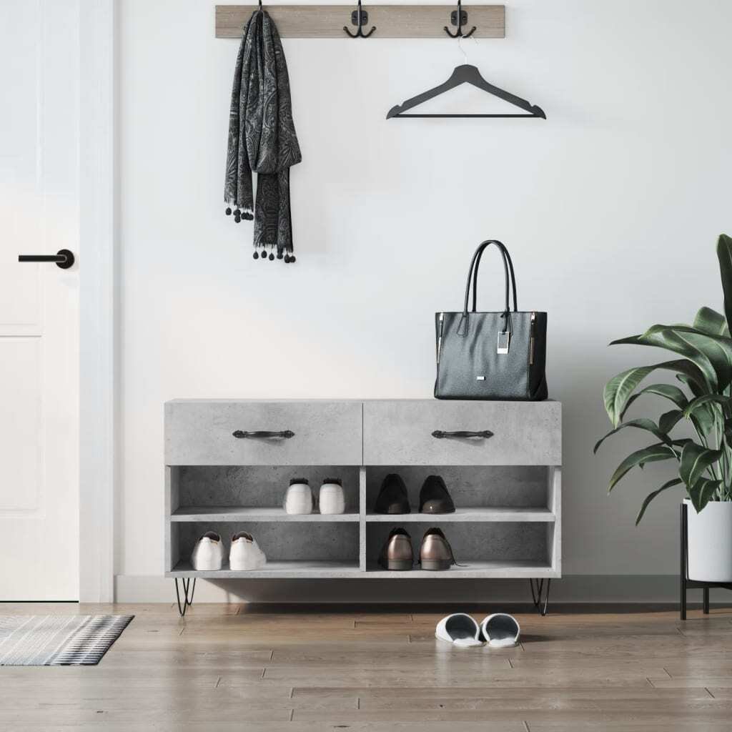 Ławka na buty beton szara 102x35x55 cm materiał drewnopochodny