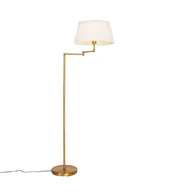 Lampy stojące - QAZQA Brązowa lampa podłogowa z białym plisowanym kloszem i regulowanym ramieniem - Ladas Deluxe - miniaturka - grafika 1