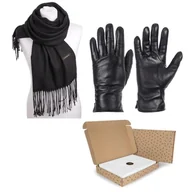 Rękawiczki - ZESTAW na PREZENT DLA KOBIETY - Rękawiczki skórzane + Szalik Cashmere + eleganckie Pudełko - miniaturka - grafika 1