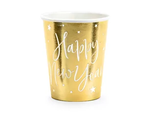 PartyDeco Kubeczki papierowe "Happy New Year" złote PartyDeco 220 ml 6 szt KPP64-019M - Sylwester - miniaturka - grafika 1
